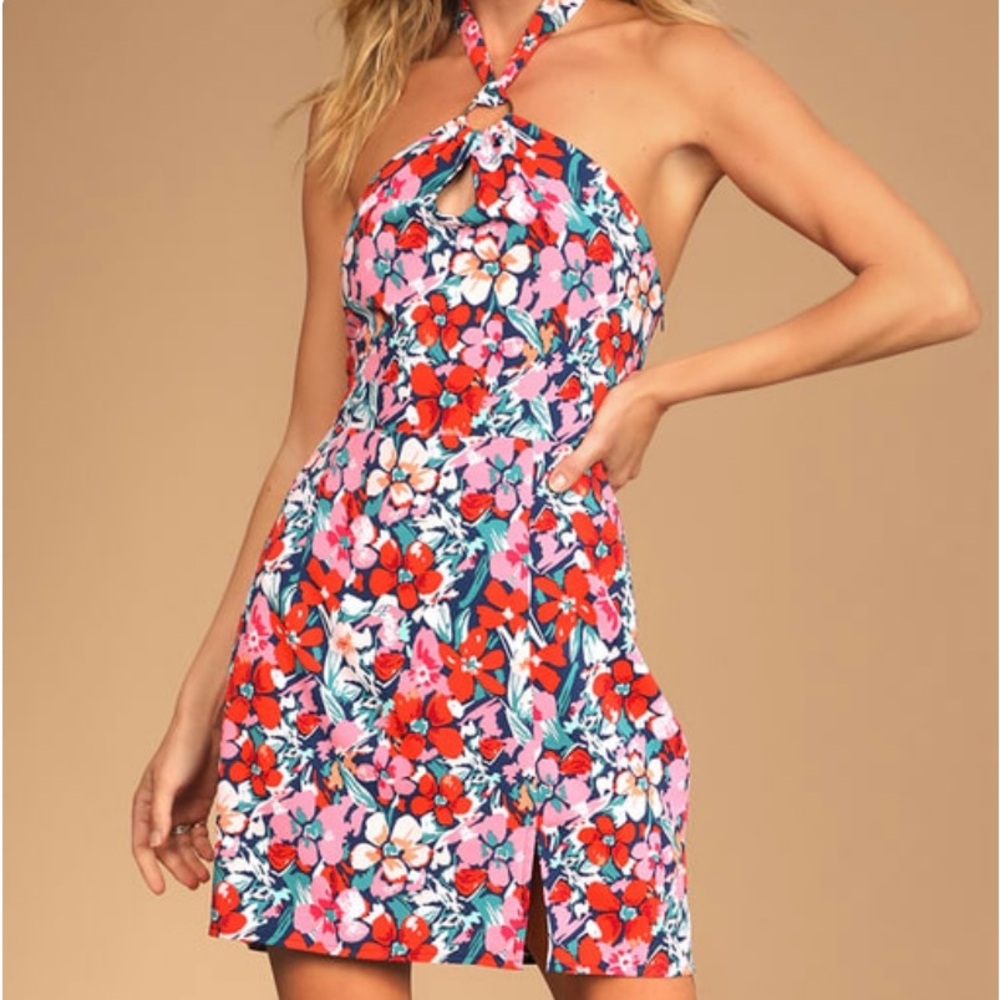 NWT Lulu’s Chance of Blooms Halter Mini Dress, Size M